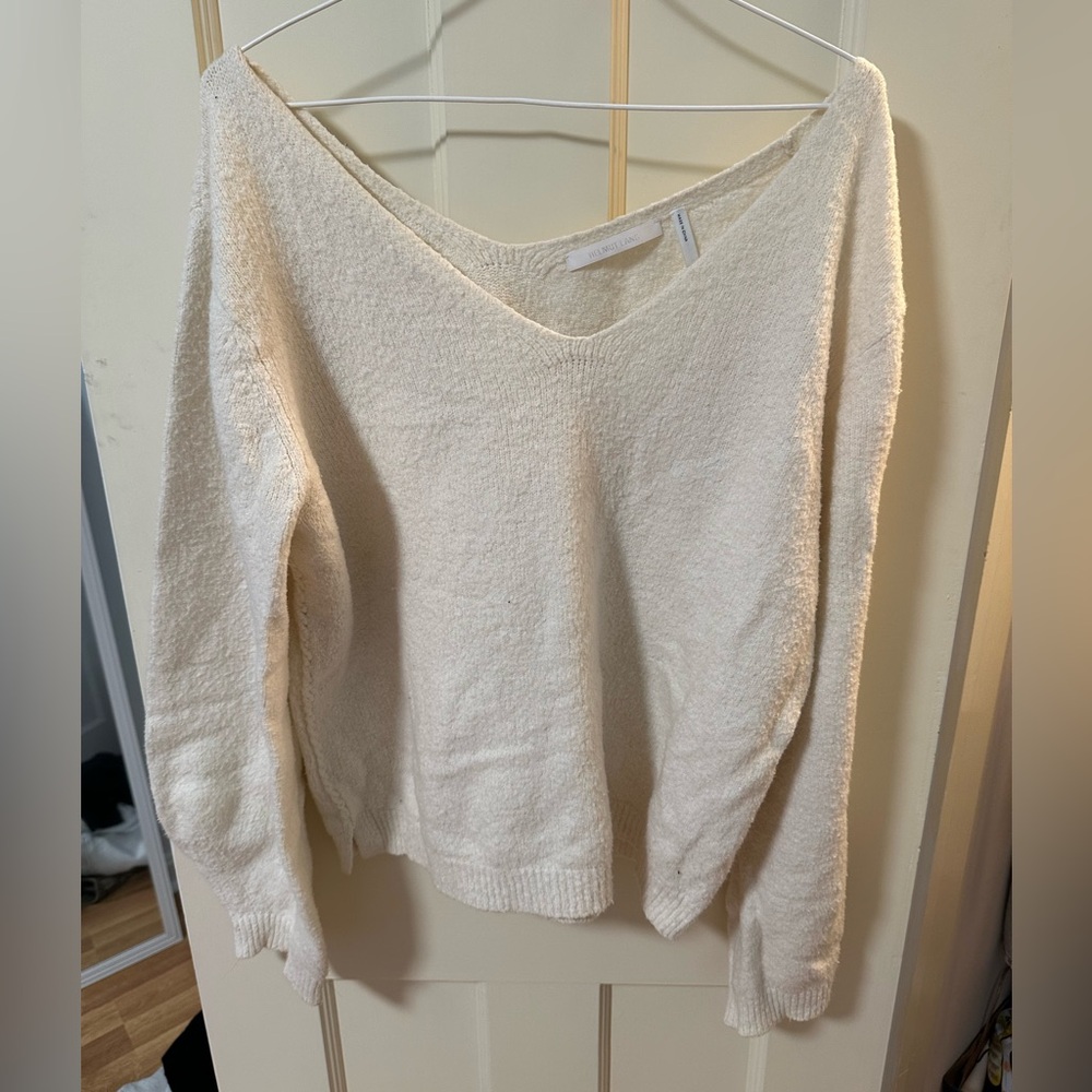Helmut Lang Off-the-Shoulder White Sweater
